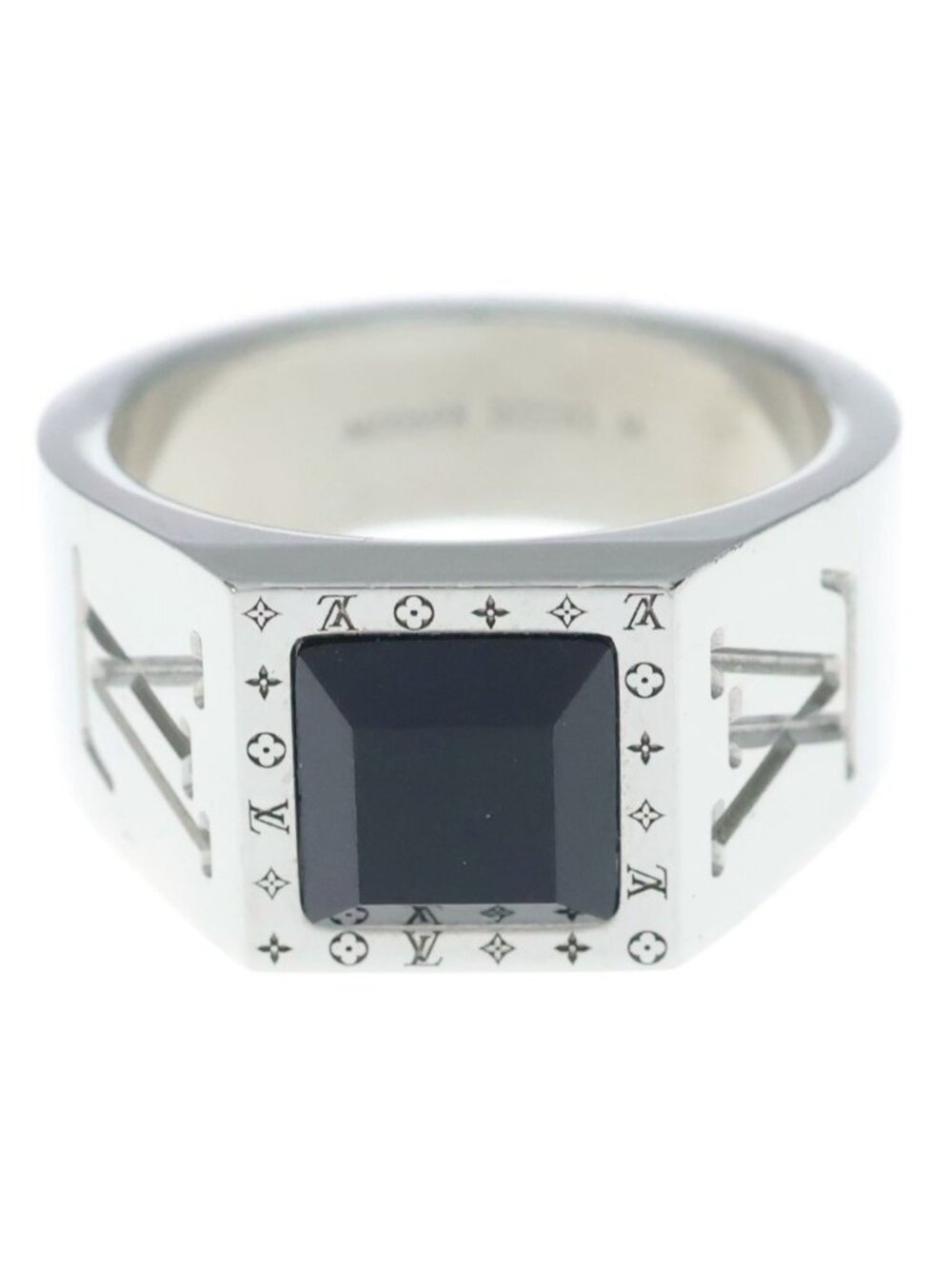 Louis Vuitton Ring LV Onyx Bague Monogram Silver